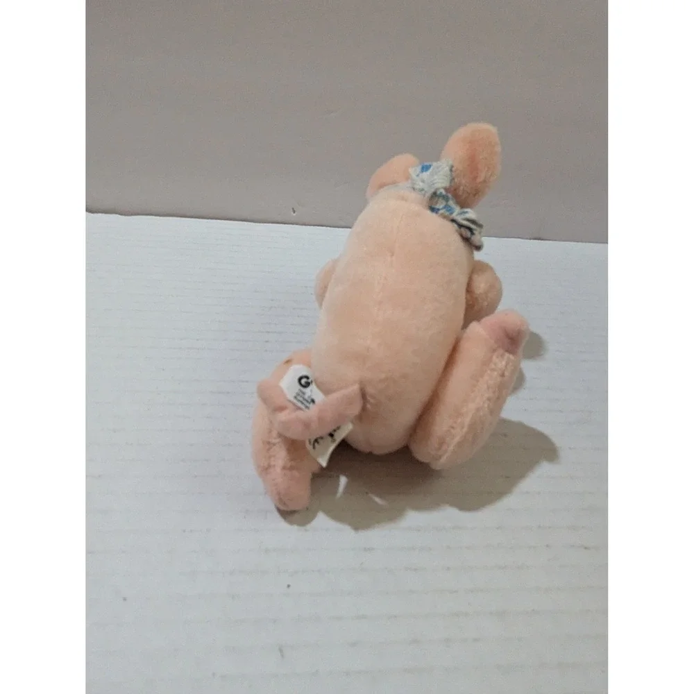 Gymboree Pink Pig Plush Stuffed Animal Blue Checkered Bow 6 Inch Toy